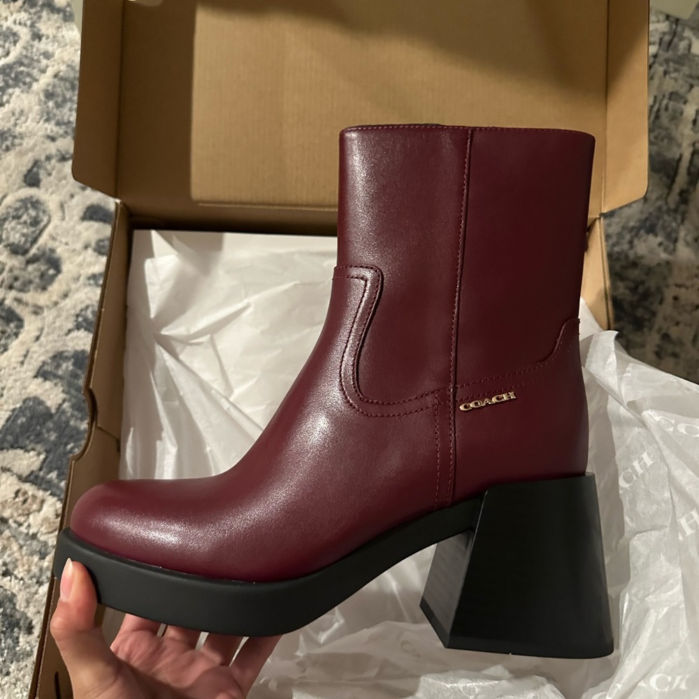 Coach Women's Dark Red Heeled Boots - Picture 2 of 4